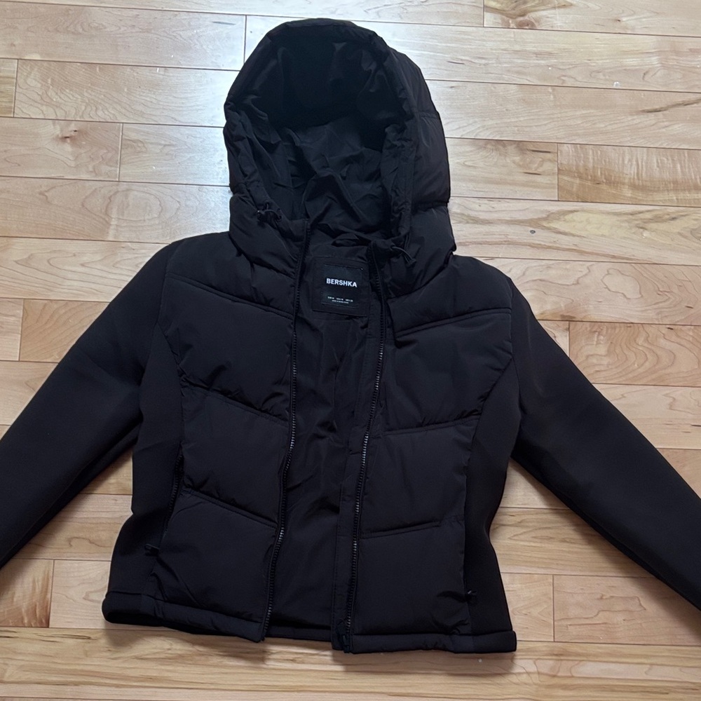 Contrast neoprene-effect puffer jacket